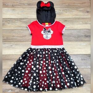 Disney Girls Hooded Minnie Dress with Sequined Minnie Front, Size L (10-12)
